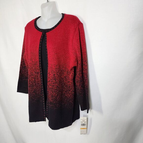 Alfred Dunner Womens Sweater Size Small Red Black Metallic Layered 3/4 Sleeve - Picture 6 of 10